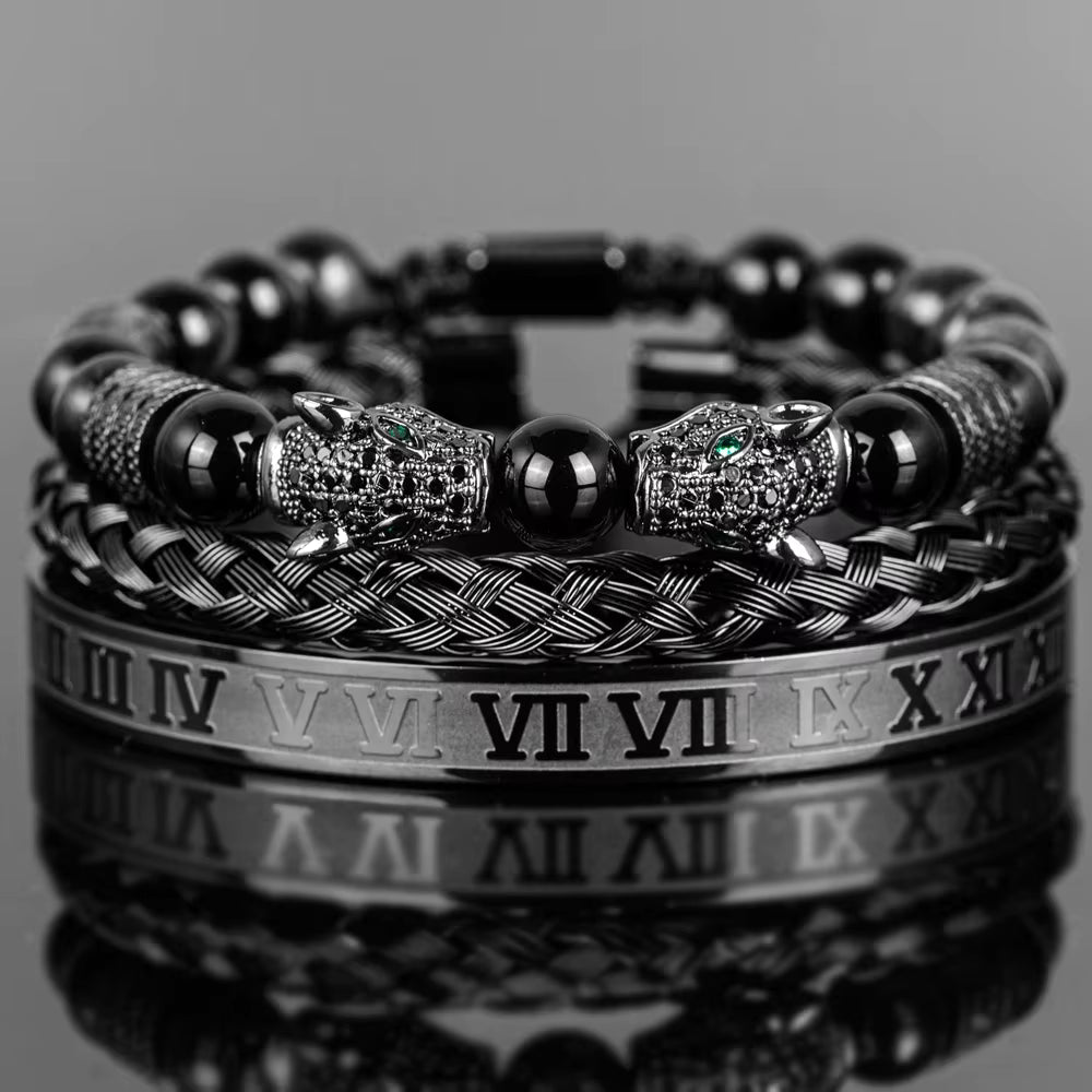 Leopard Head & Roman Numeral Beaded Bracelets