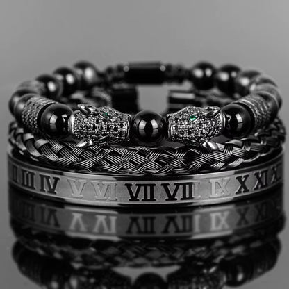 Leopard Head & Roman Numeral Beaded Bracelets
