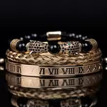 Leopard Head & Roman Numeral Beaded Bracelets